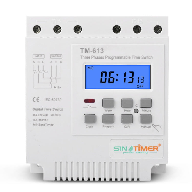 SINOTIMER TM613 380V 16A Interruttore orario programmabile trifase con retroilluminazione, TM613 SINOTIMER TM613 380V 16A Interruttore orario programmabile trifase con retroilluminazione, TM613